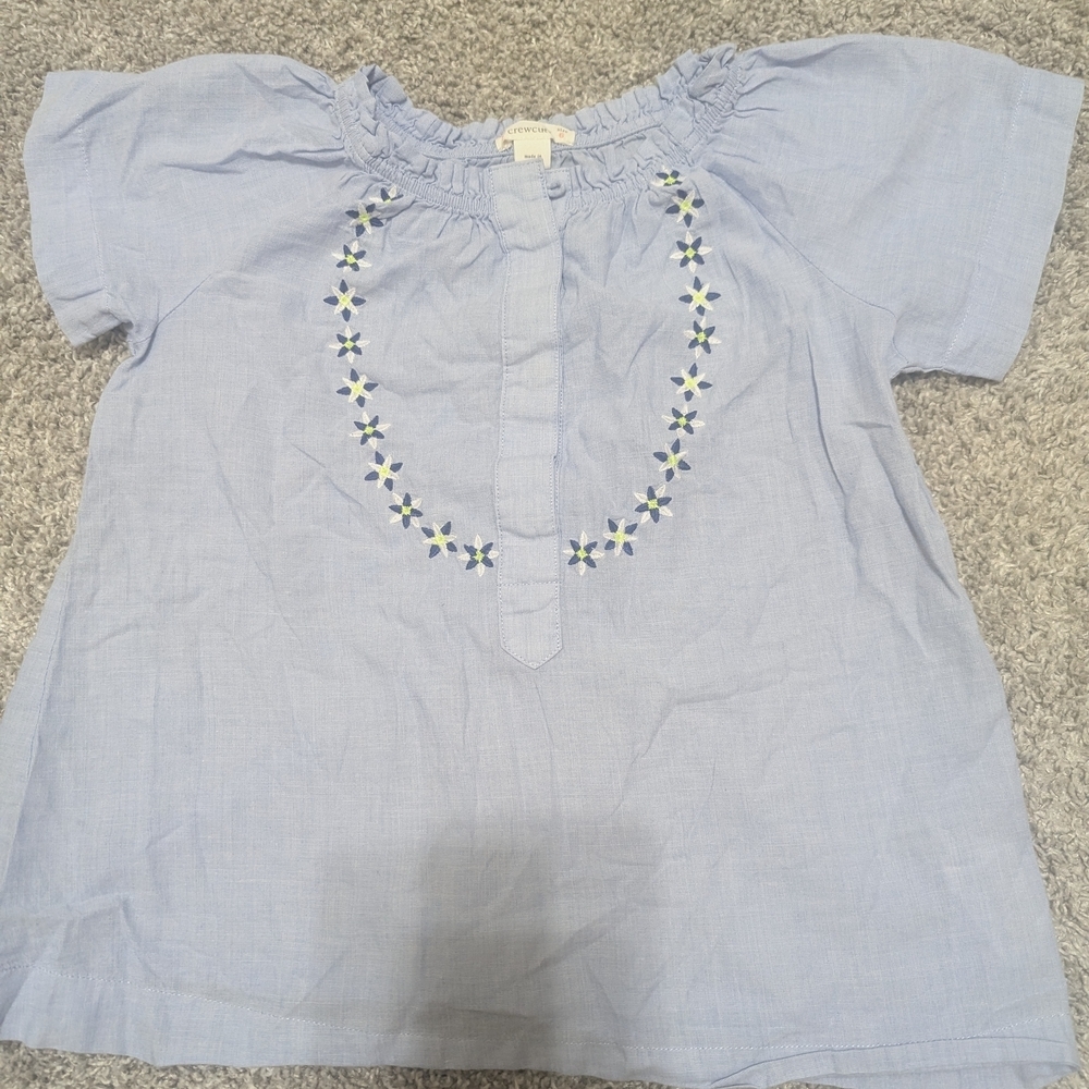 Crewcuts Light Blue Kids Blouse with Floral Embroidery